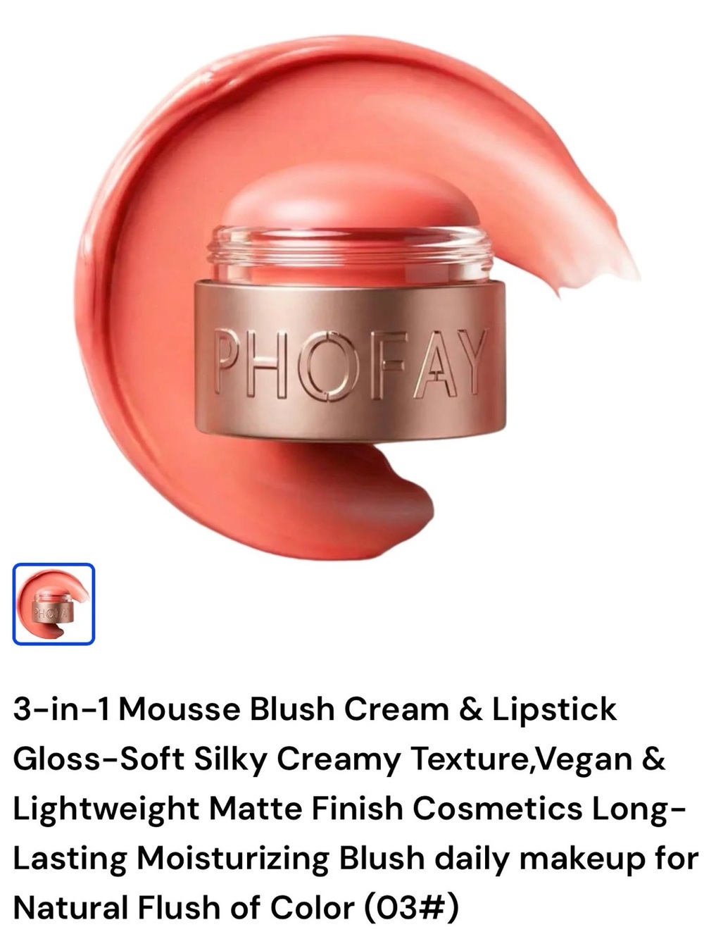 Phofay 3 in-1 Mousse Blush Cream & Lipstick Gloss-Soft Silky Creamy Texture 03